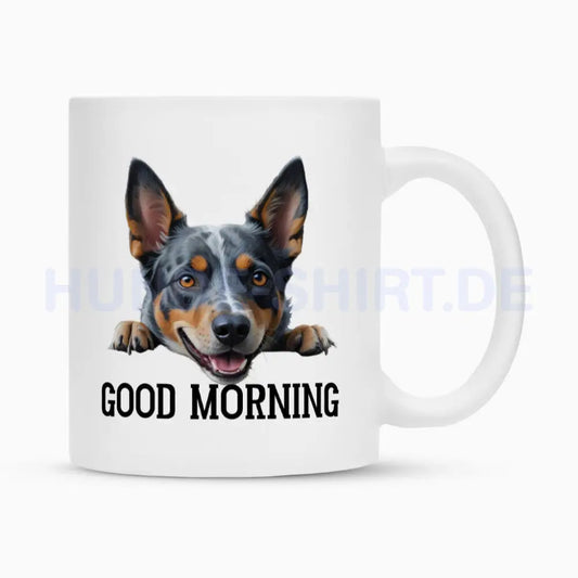 Tasse "Australian Cattle Dog - Good Morning" Weiß – hunde-shirt.de