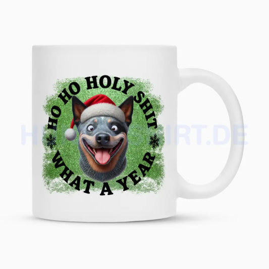 Tasse "Australian Cattle Dog - HO HO..." Weiß – hunde-shirt.de