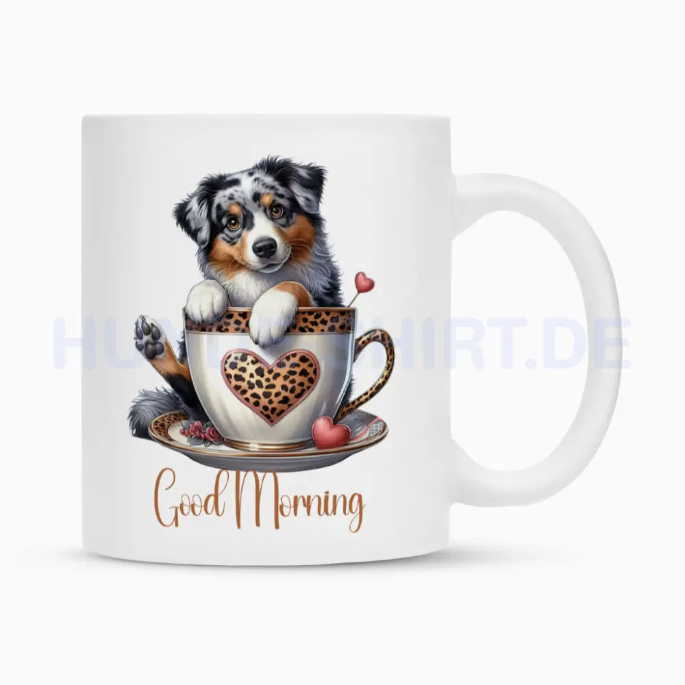 Tasse "Australian Shepherd - Good Morning" Weiß – hunde-shirt.de