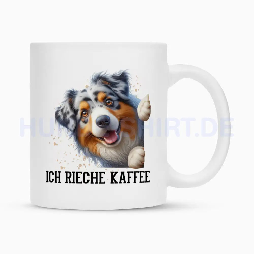 Tasse "Australian Shepherd - Ich rieche..." Weiß – hunde-shirt.de