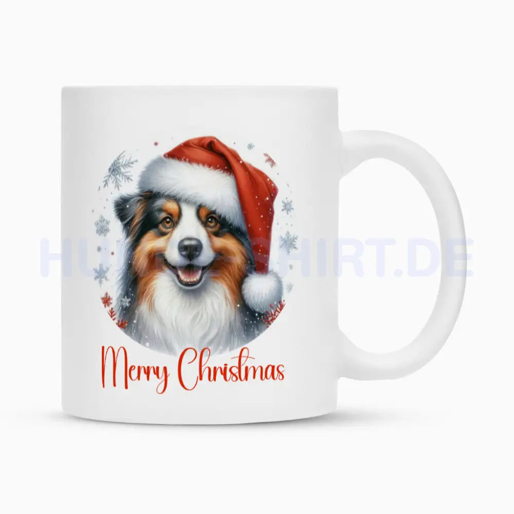 Tasse "Australian Shepherd - Merry Christmas 2" Weiß – hunde-shirt.de