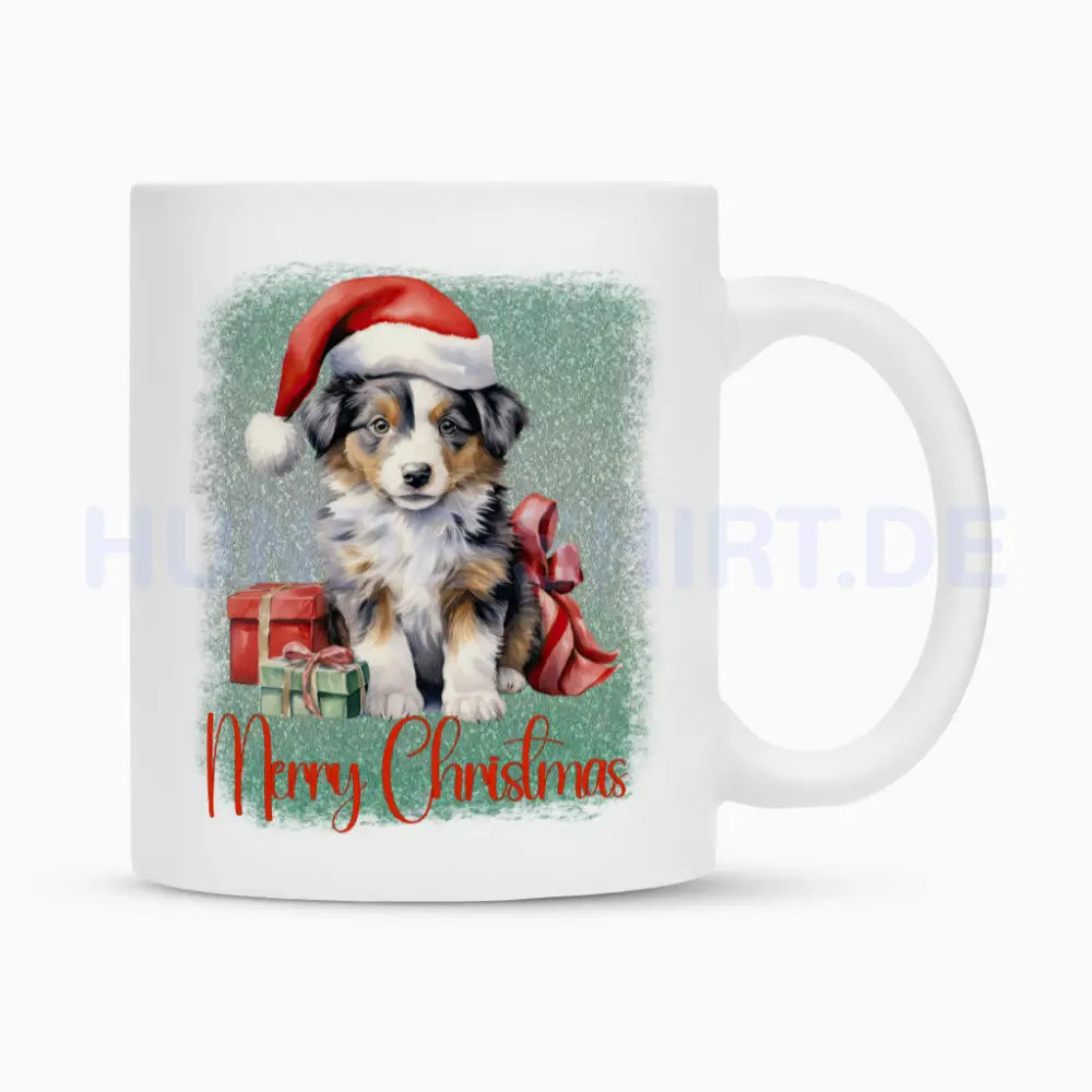 Tasse "Australian Shepherd - Merry Christmas" Weiß – hunde-shirt.de