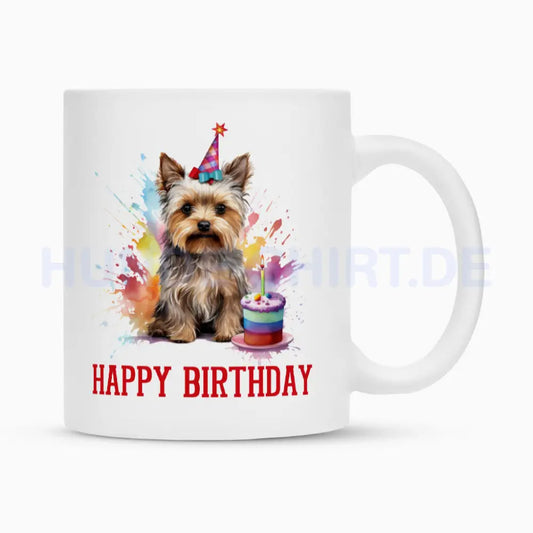 Tasse "Australian Terrier - Happy Birthday" Weiß – hunde-shirt.de