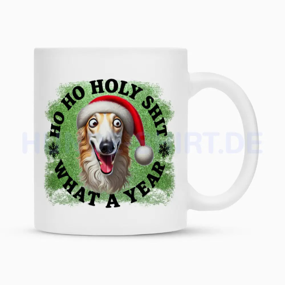 Tasse "Barsoi - HO HO..." Weiß – hunde-shirt.de