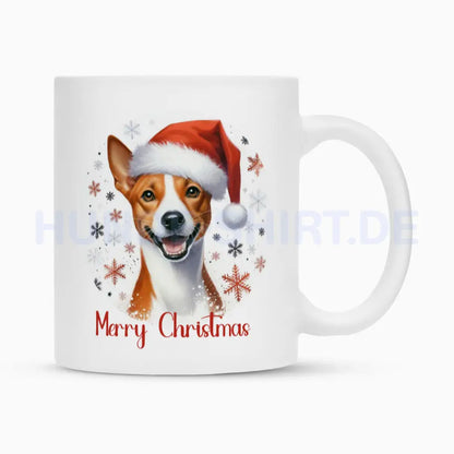 Tasse "Basenji - Merry Christmas" Weiß – hunde-shirt.de