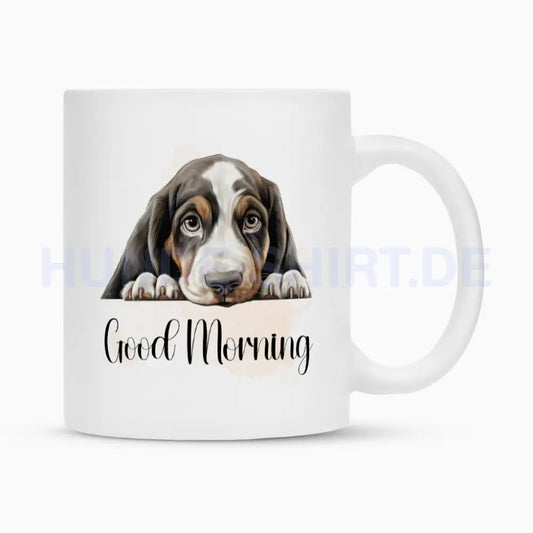 Tasse "Basset - Good Morning" Weiß – hunde-shirt.de