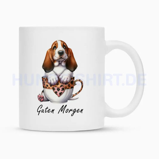 Tasse "Basset - Guten Morgen" Weiß – hunde-shirt.de