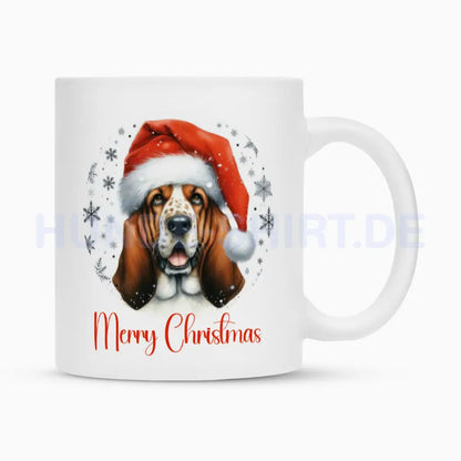 Tasse "Basset - Merry Christmas 2" Weiß – hunde-shirt.de