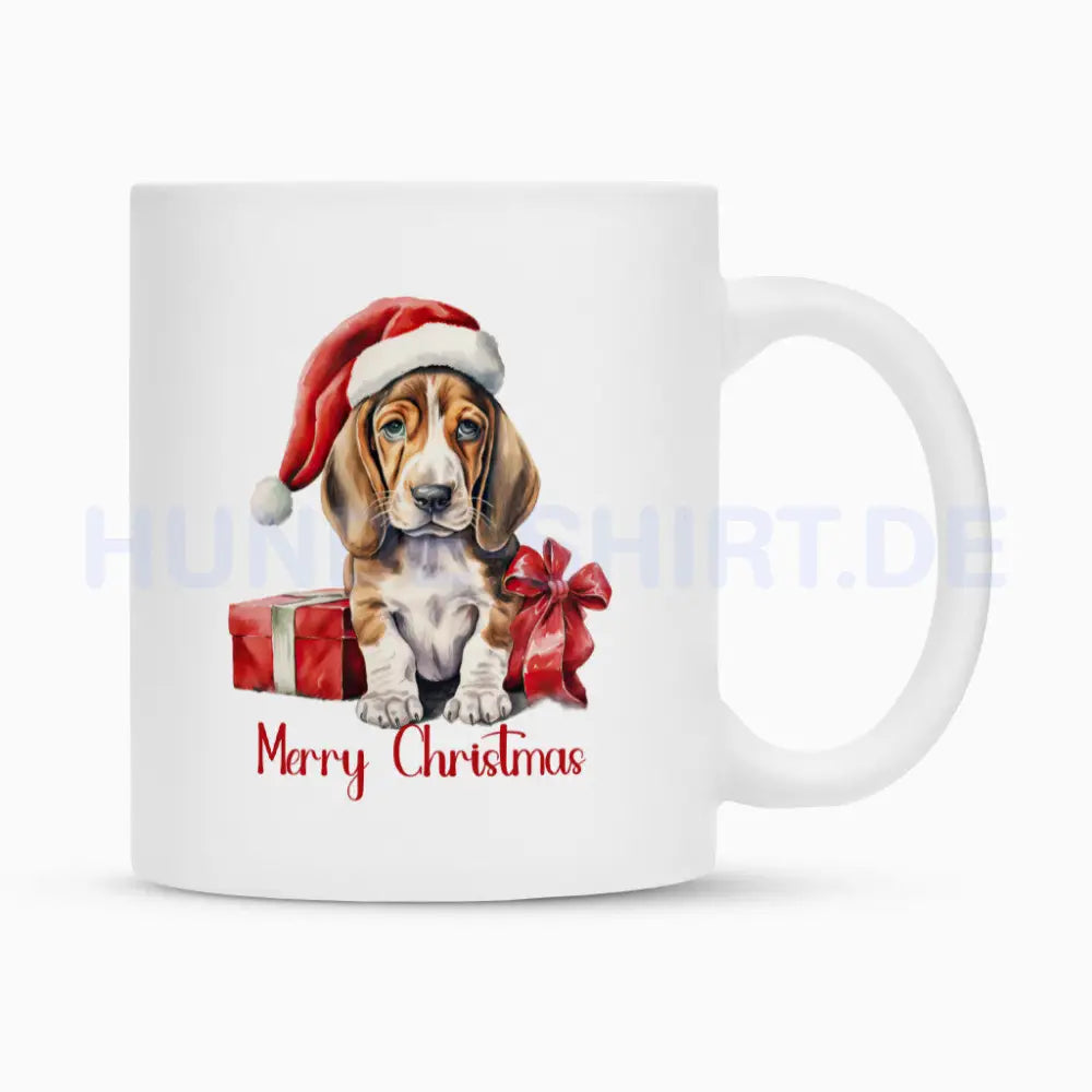 Tasse "Basset - Merry Christmas" Weiß – hunde-shirt.de