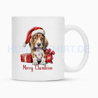 Tasse "Basset - Merry Christmas" Weiß – hunde-shirt.de