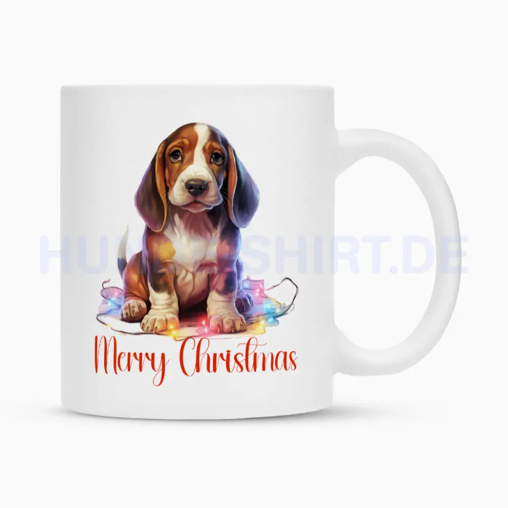 Tasse "Basset Puppy - Merry Christmas" Weiß – hunde-shirt.de