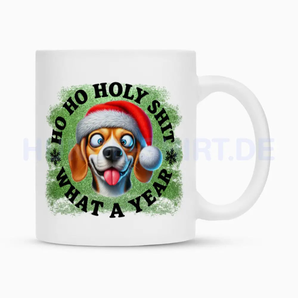 Tasse "Beagle - HO HO..." Weiß – hunde-shirt.de