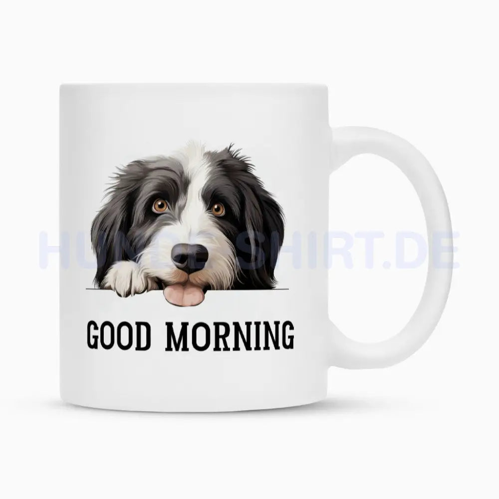 Tasse "Bearded Collie - GOOD MORNING" Weiß – hunde-shirt.de