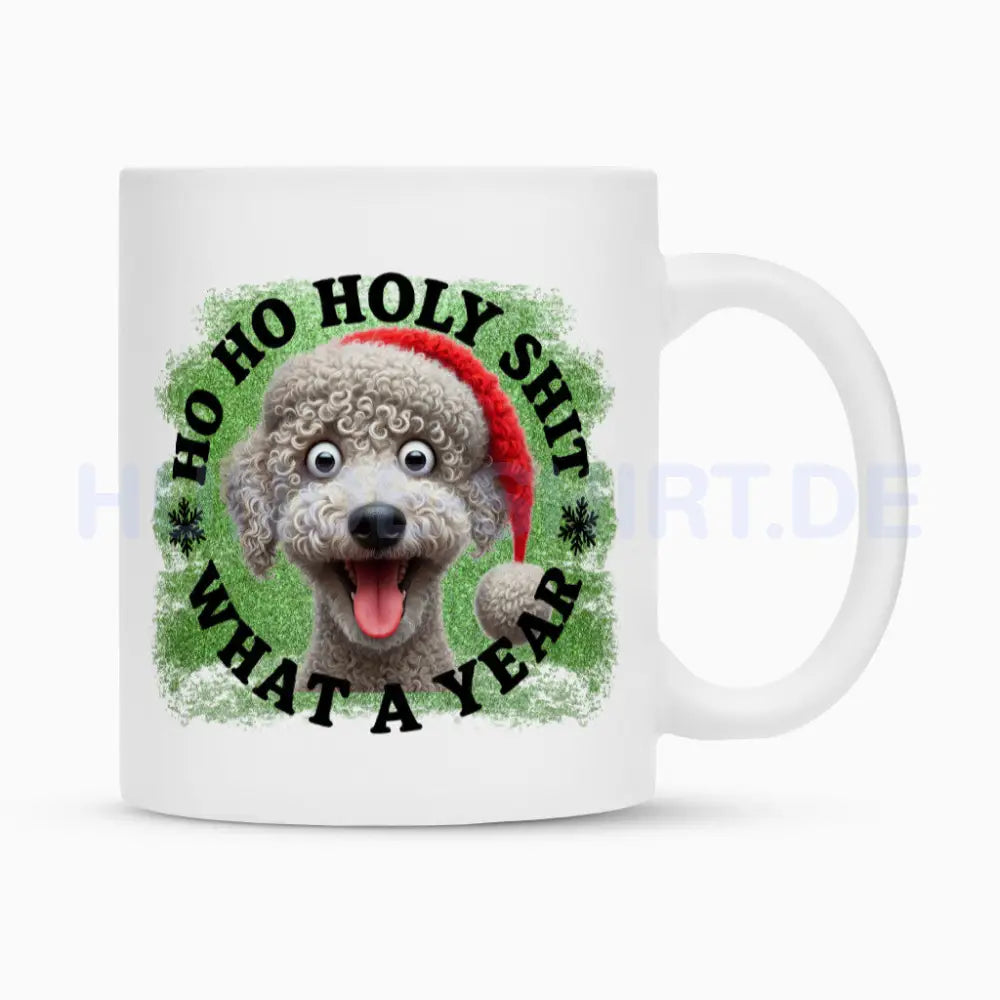 Tasse "Bedlington Terrier - HO HO..." Weiß – hunde-shirt.de