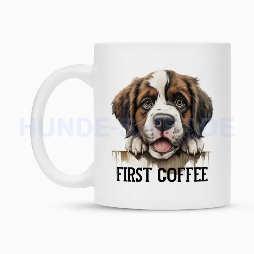 Tasse "Bernhardiner - FIRST COFFEE" – hunde-shirt.de