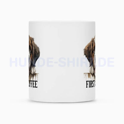 Tasse "Bernhardiner - FIRST COFFEE" – hunde-shirt.de