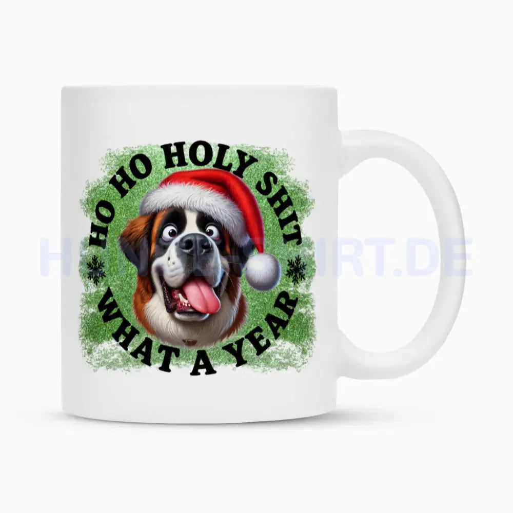 Tasse "Bernhardiner - HO HO..." Weiß – hunde-shirt.de