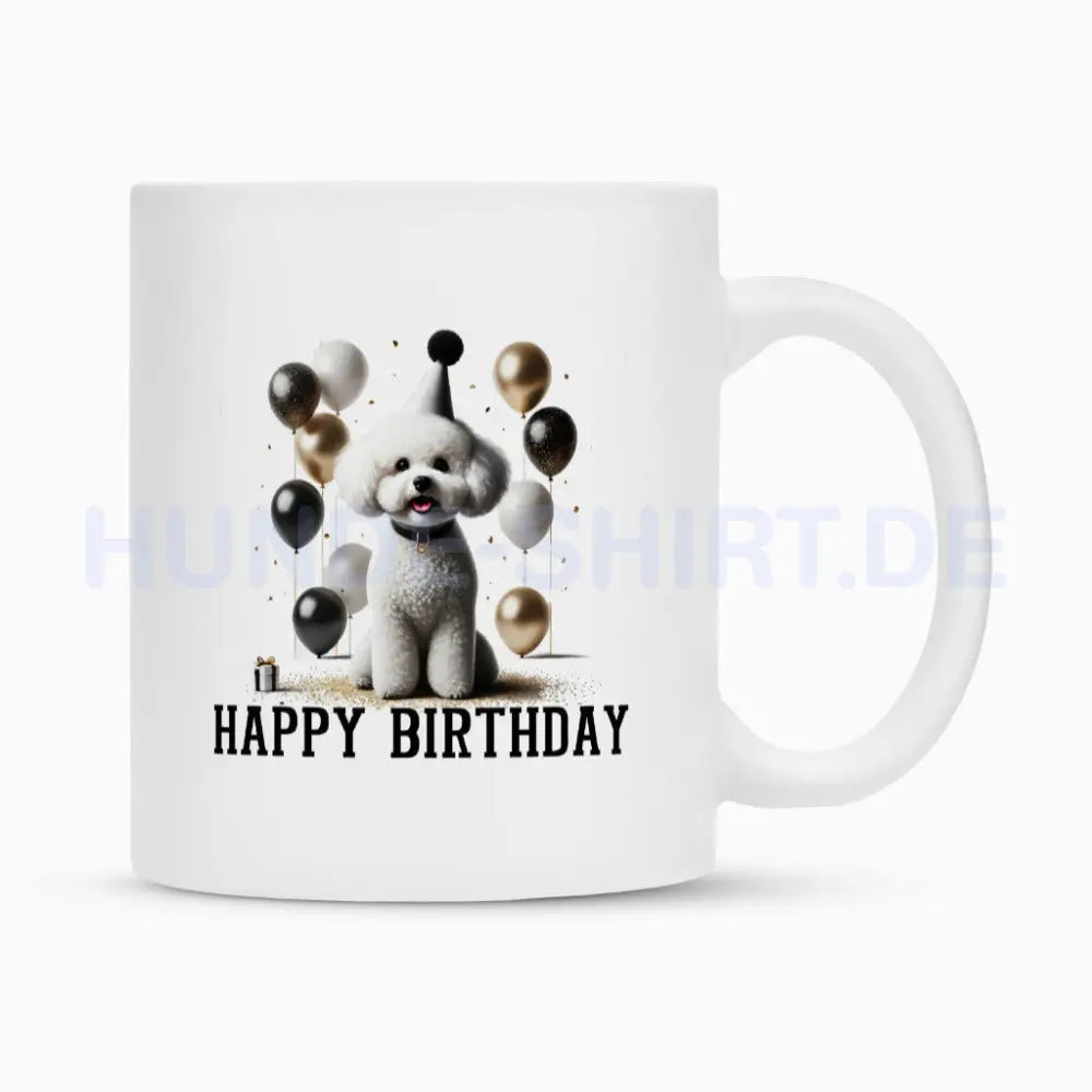 Tasse "Bichon Frisé - Happy Birthday" Weiß – hunde-shirt.de