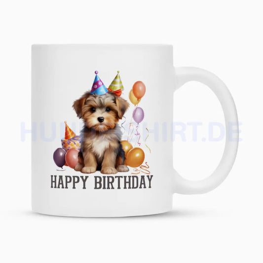 Tasse "Biewer Terrier - Happy Birthday 2" Weiß – hunde-shirt.de