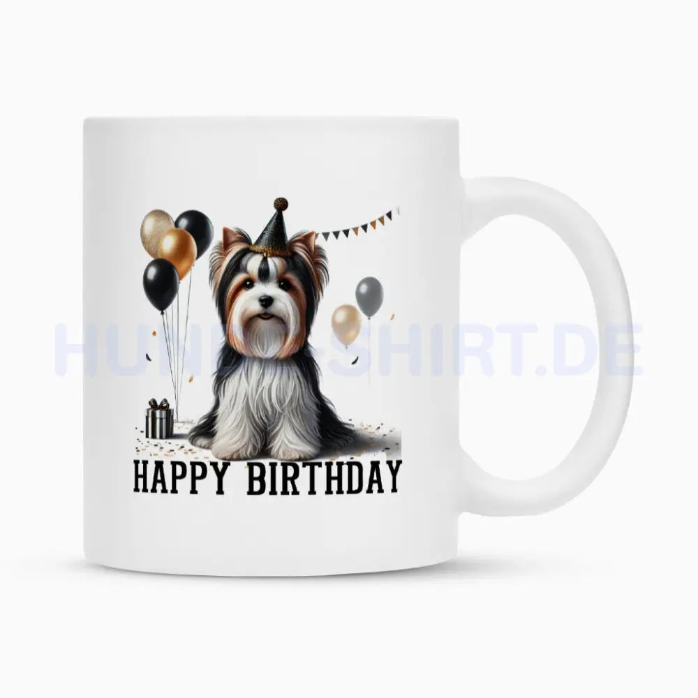 Tasse "Biewer Terrier - Happy Birthday" Weiß – hunde-shirt.de