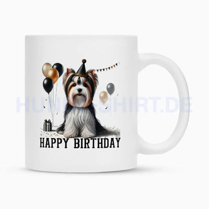 Tasse "Biewer Terrier - Happy Birthday" Weiß – hunde-shirt.de