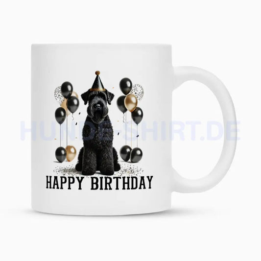 Tasse "Black Russian Terrier - Happy Birthday" Weiß – hunde-shirt.de