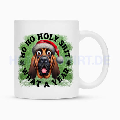 Tasse "Bloodhound - HO HO..." Weiß – hunde-shirt.de