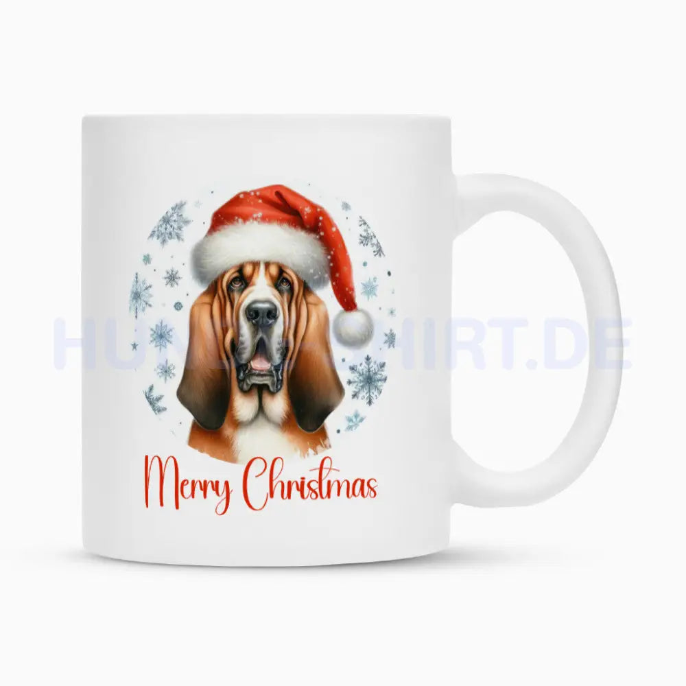 Tasse "Bloodhound - Merry Christmas" Weiß – hunde-shirt.de