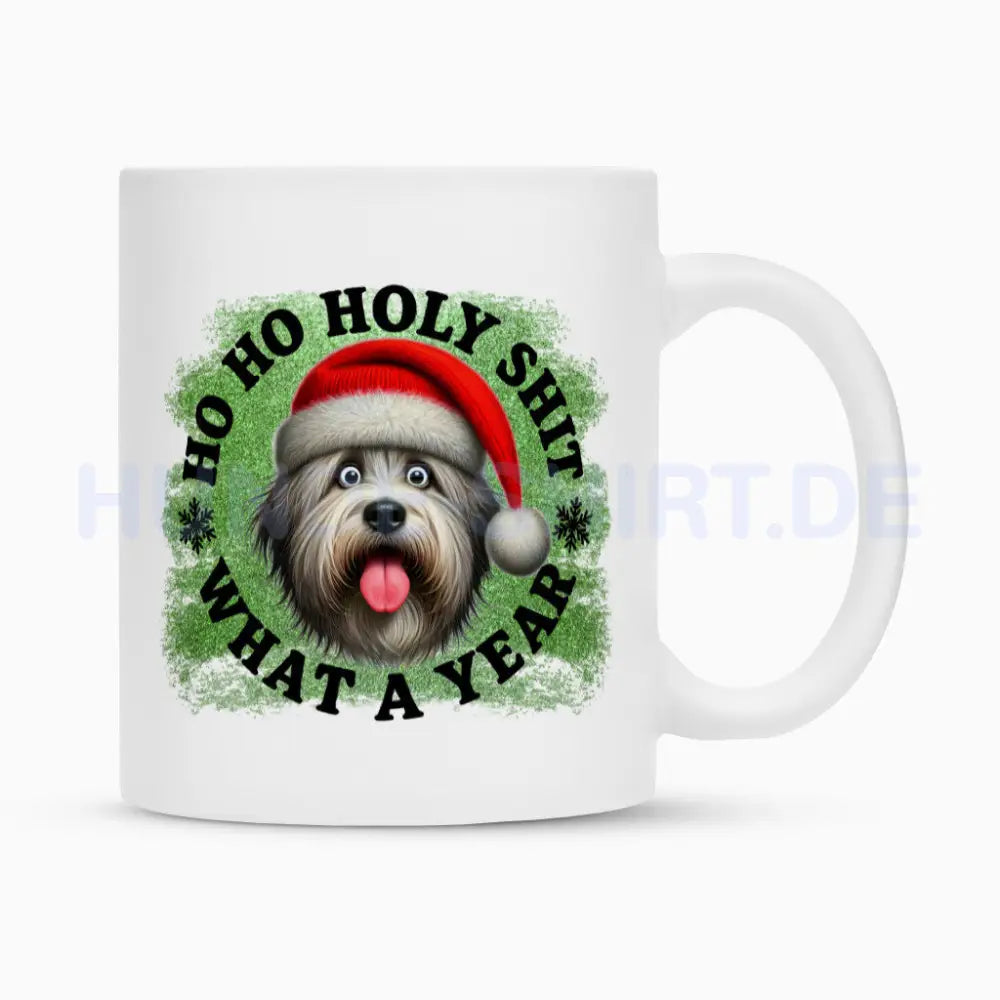 Tasse "Bobtail - HO HO..." Weiß – hunde-shirt.de