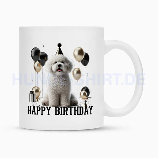 Tasse "Bologneser - Happy Birthday" Weiß – hunde-shirt.de