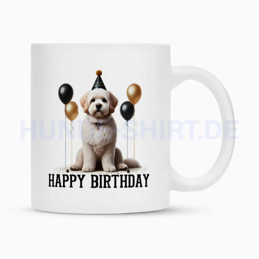 Tasse "Bologneser - Happy Birthday" Weiß – hunde-shirt.de