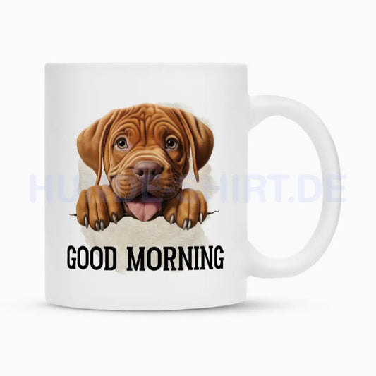 Tasse "Bordeauxdogge - GOOD MORNING" Weiß – hunde-shirt.de