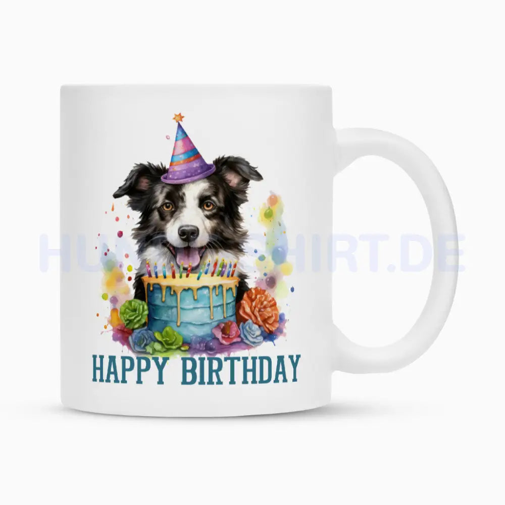 Tasse "Border Collie - Happy Birthday" Weiß – hunde-shirt.de