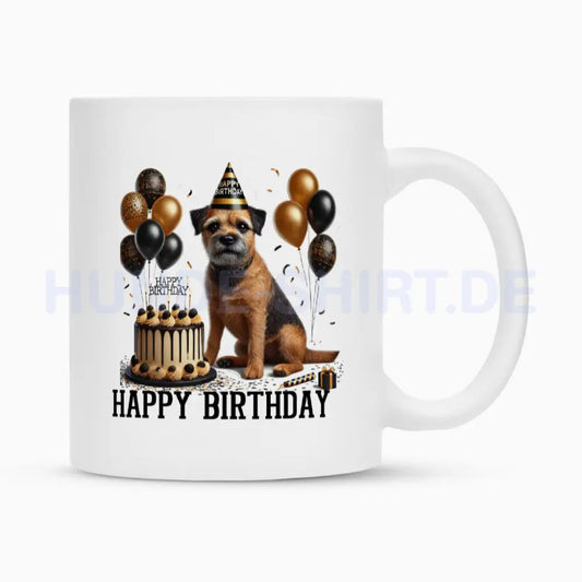 Tasse "Border Terrier - Happy Birthday" Weiß – hunde-shirt.de