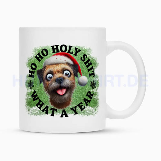 Tasse "Border Terrier - HO HO..." Weiß – hunde-shirt.de