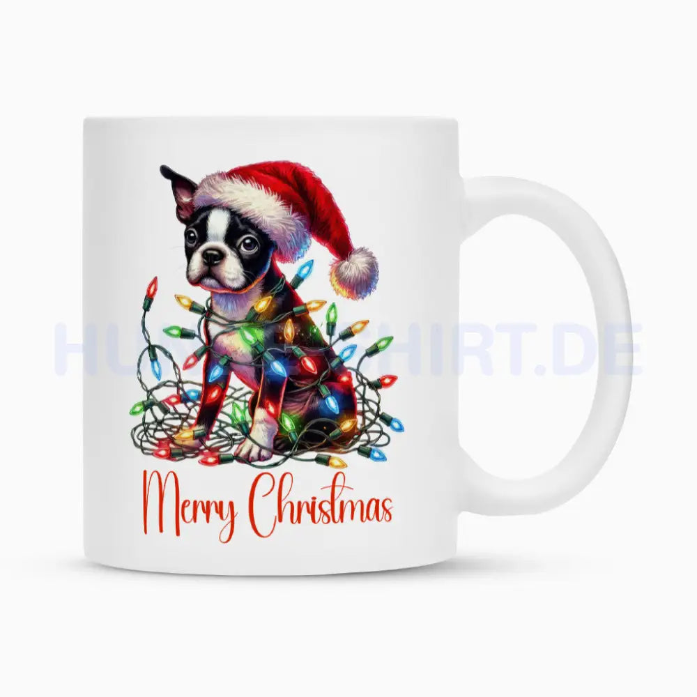 Tasse "Boston Terrier - Funny Christmas" Weiß – hunde-shirt.de