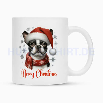 Tasse "Boston Terrier - Merry Christmas" Weiß – hunde-shirt.de