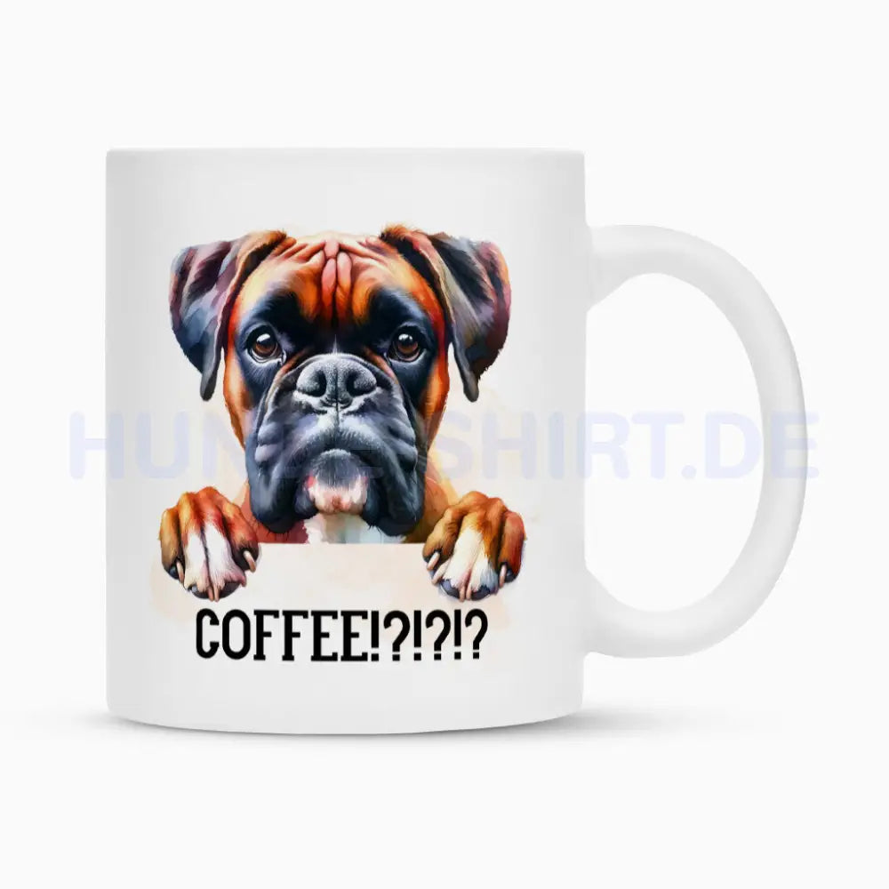 Tasse "Boxer - COFFEE!?" Weiß – hunde-shirt.de