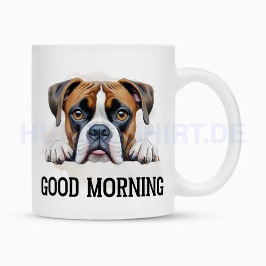 Tasse "Boxer - Good Morning" Weiß – hunde-shirt.de