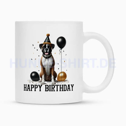 Tasse "Boxer - Happy Birthday" Weiß – hunde-shirt.de