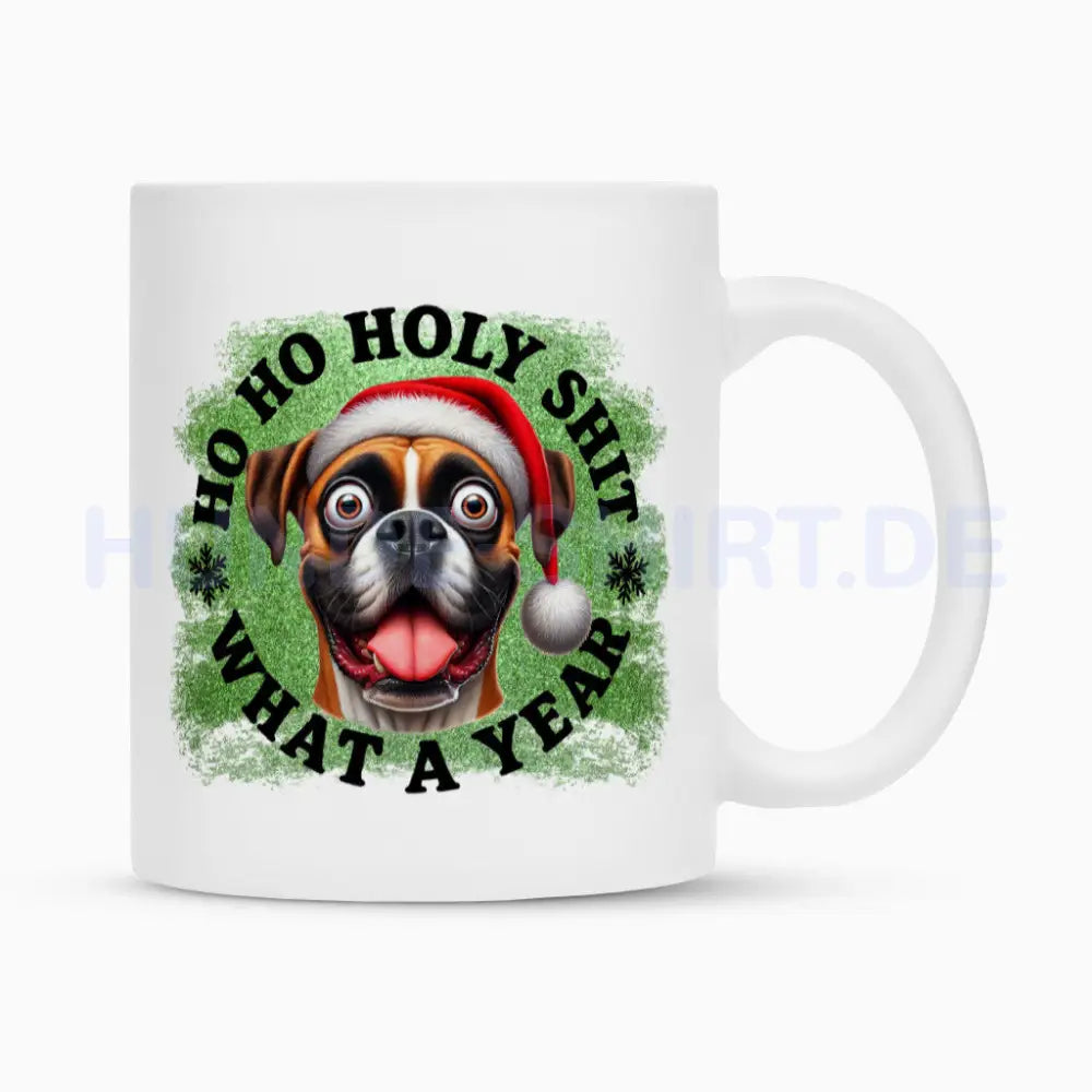 Tasse "Boxer - HO HO..." Weiß – hunde-shirt.de