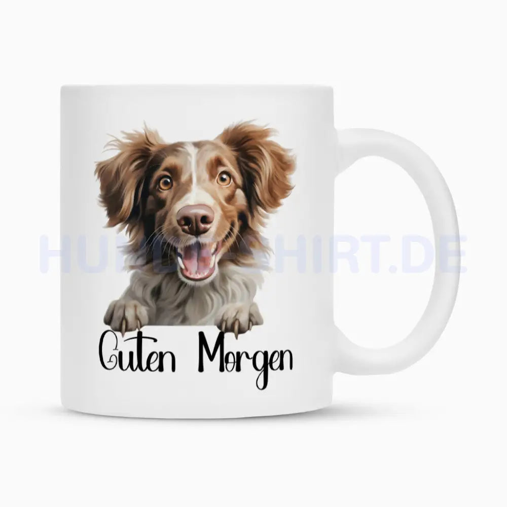 Tasse "Brittany Spaniel - Guten Morgen" Weiß – hunde-shirt.de