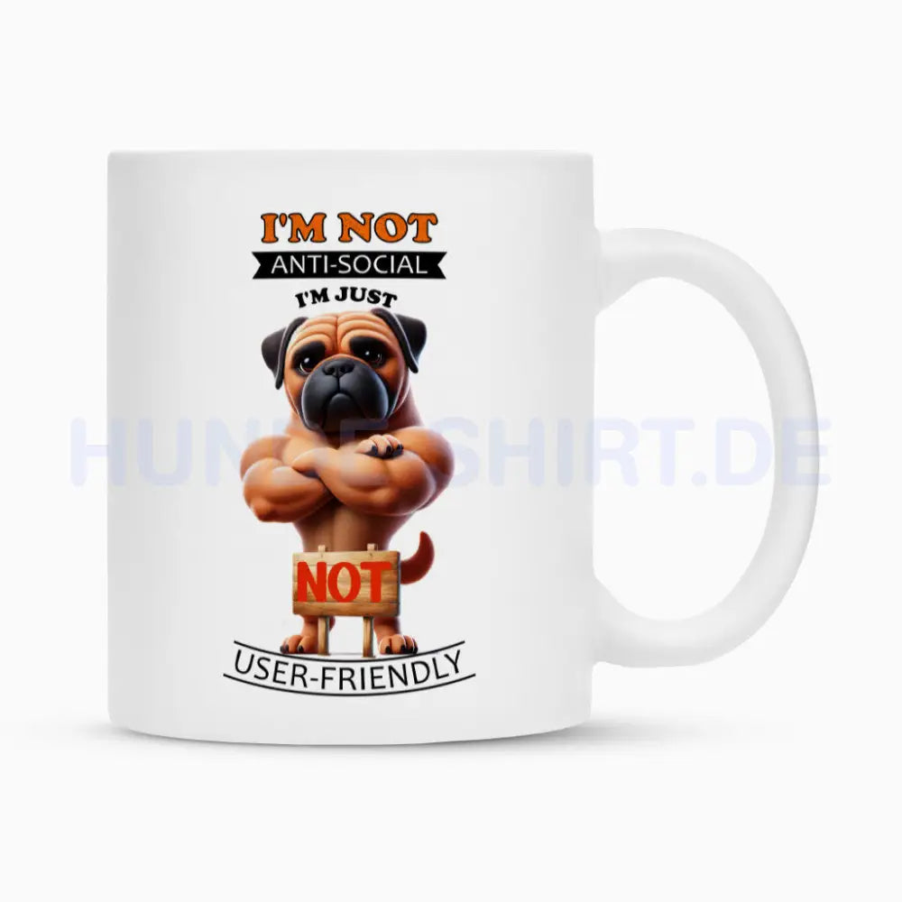 Tasse "Bullmastiff - Anti-Social" Weiß – hunde-shirt.de