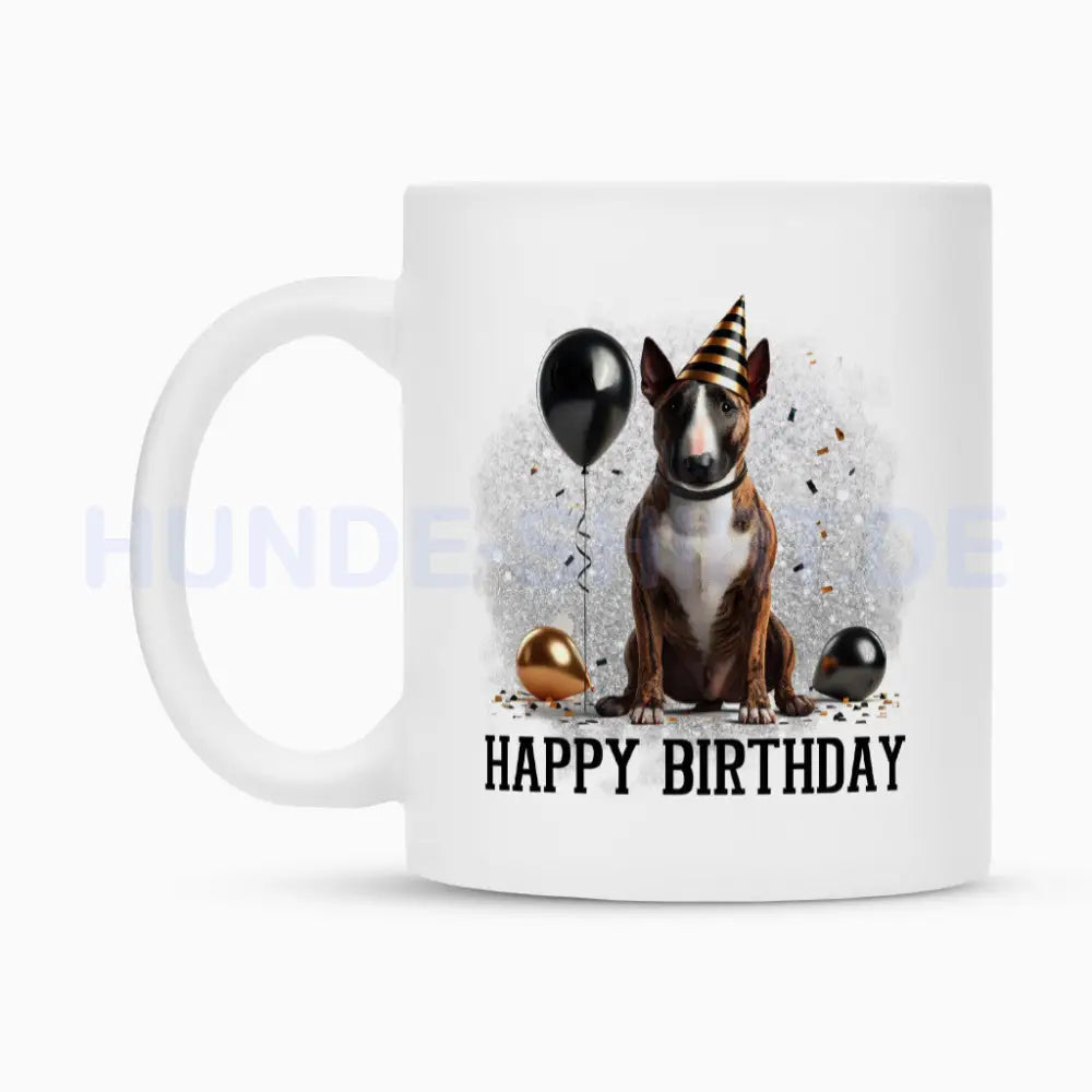 Tasse "Bullterrier ( braun ) - Happy Birthday" – hunde-shirt.de