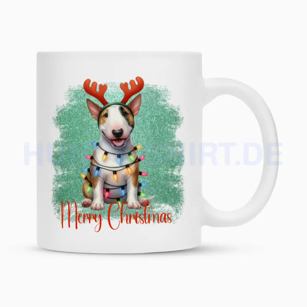 Tasse "Bullterrier - Funny Merry Christmas" Weiß – hunde-shirt.de