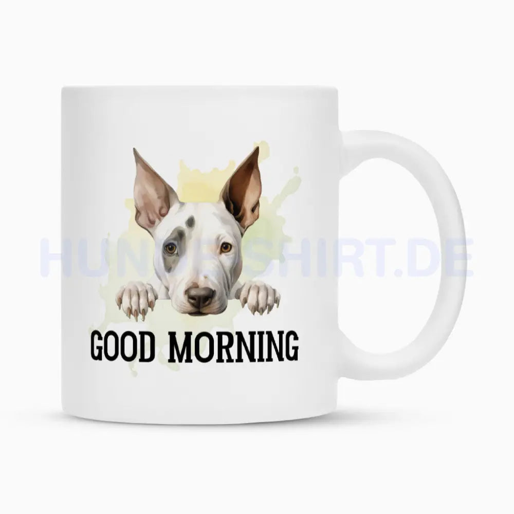 Tasse "Bullterrier - GOOD MORNING" Weiß – hunde-shirt.de