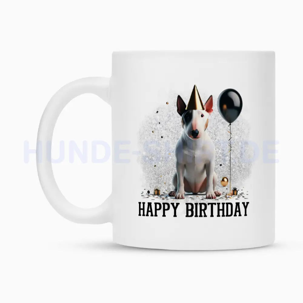 Tasse "Bullterrier ( weiß ) - Happy Birthday" – hunde-shirt.de