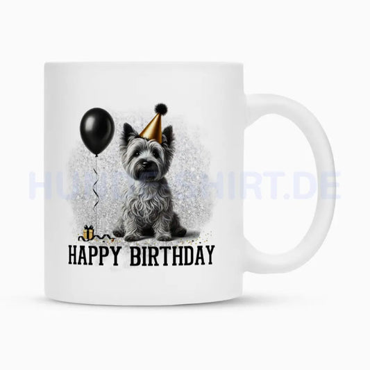 Tasse "Cairn Terrier - Happy Birthday" Weiß – hunde-shirt.de