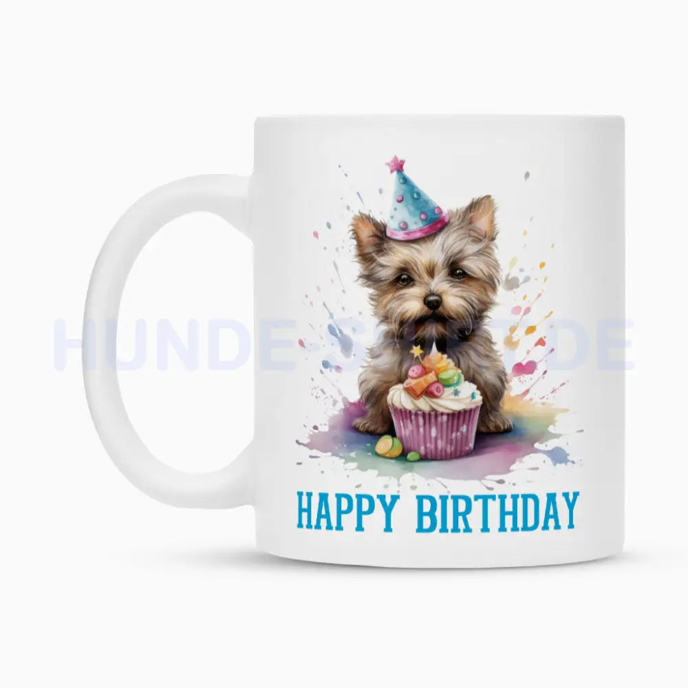 Tasse "Cairn Terrier - Happy Birthday blue" – hunde-shirt.de