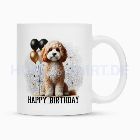 Tasse "Cavapoo - Happy Birthday" Weiß – hunde-shirt.de